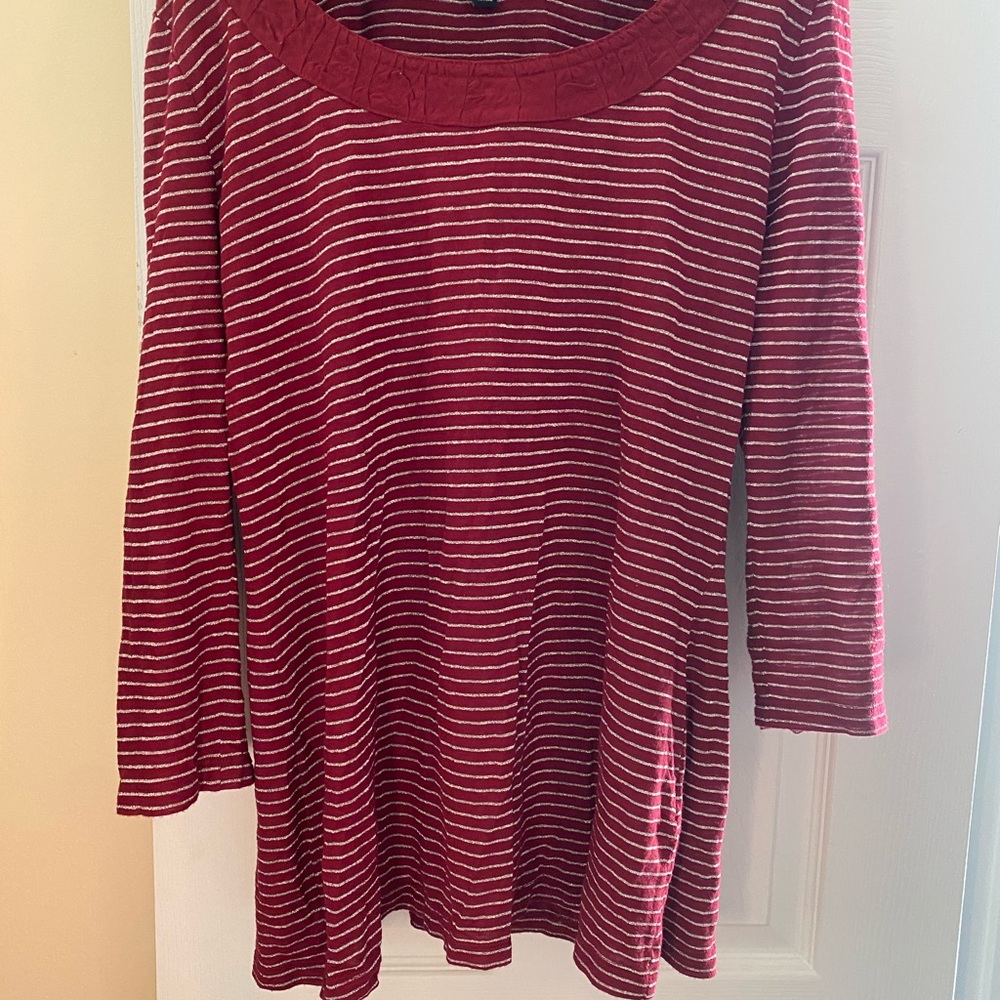 Banana Republic Red and White Striped Long-Sleeve Scoop Neck Top